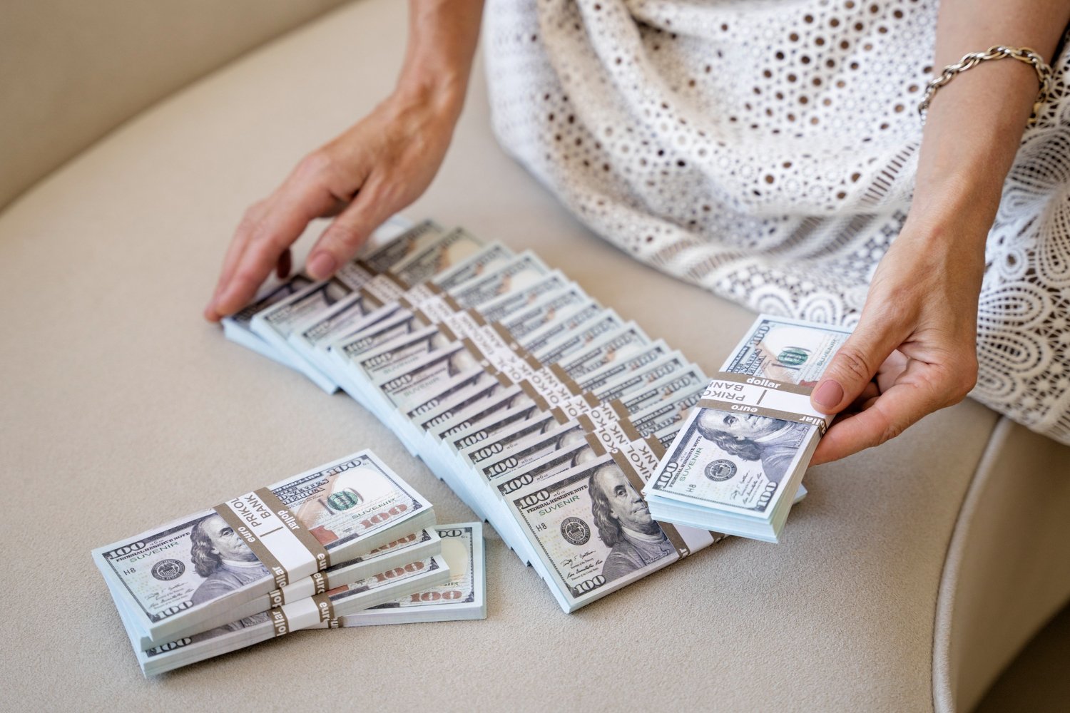 rich woman with banknotes