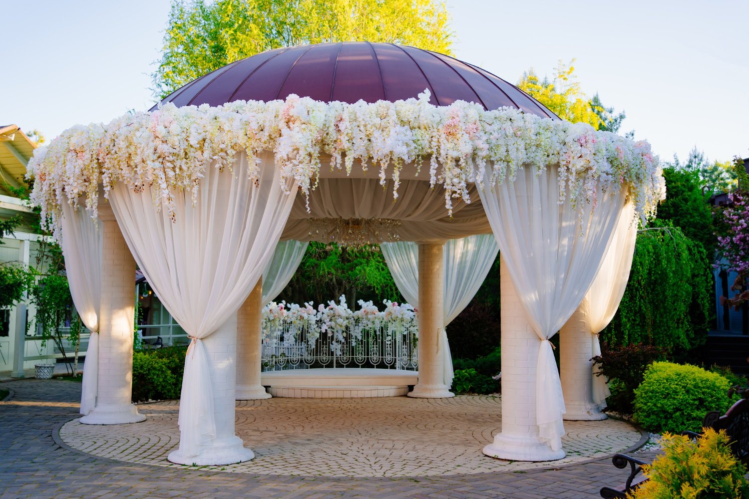rotunda for a wedding in the park or in the garden. decoration of gazebos and arches