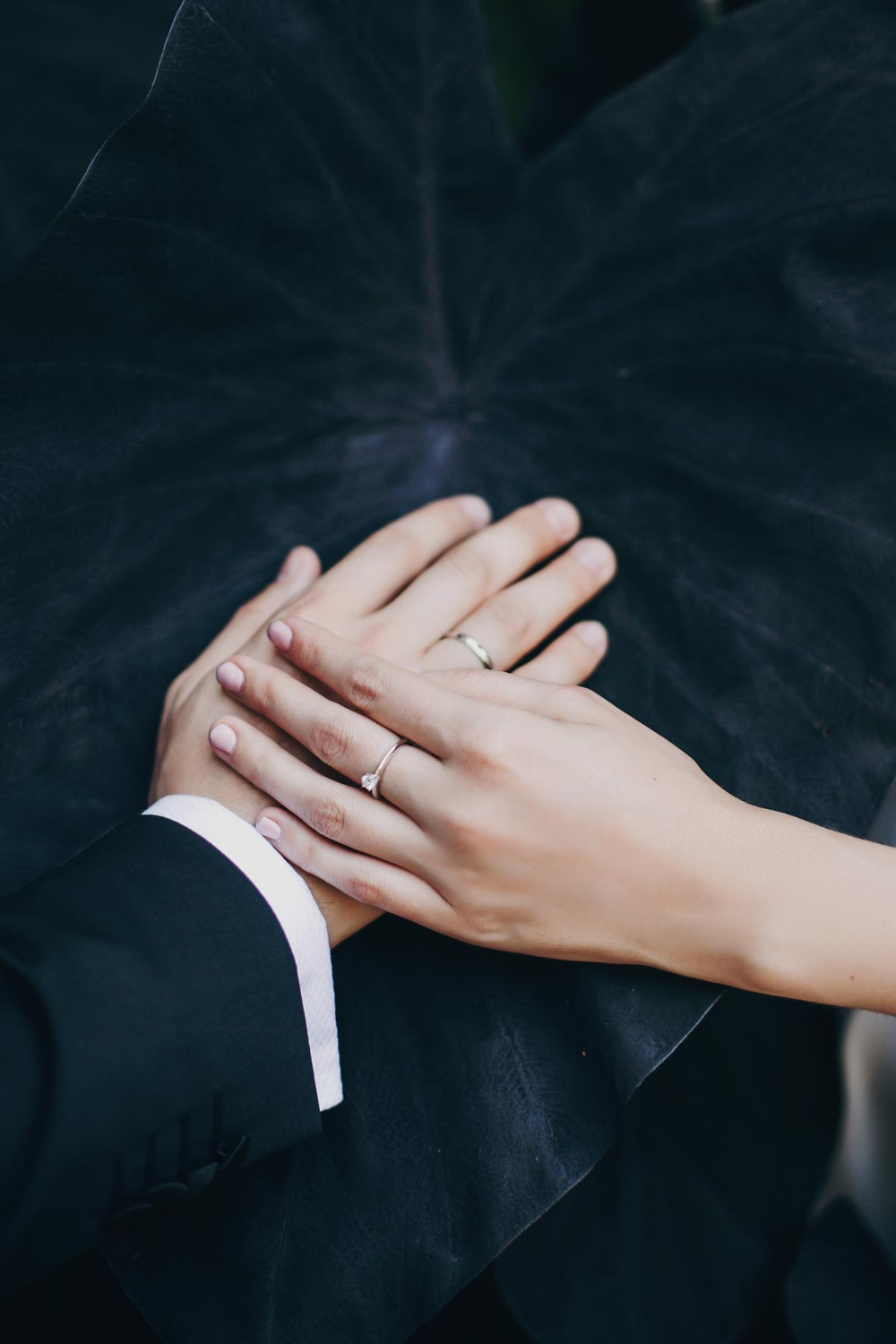 stylish bride and groom hands