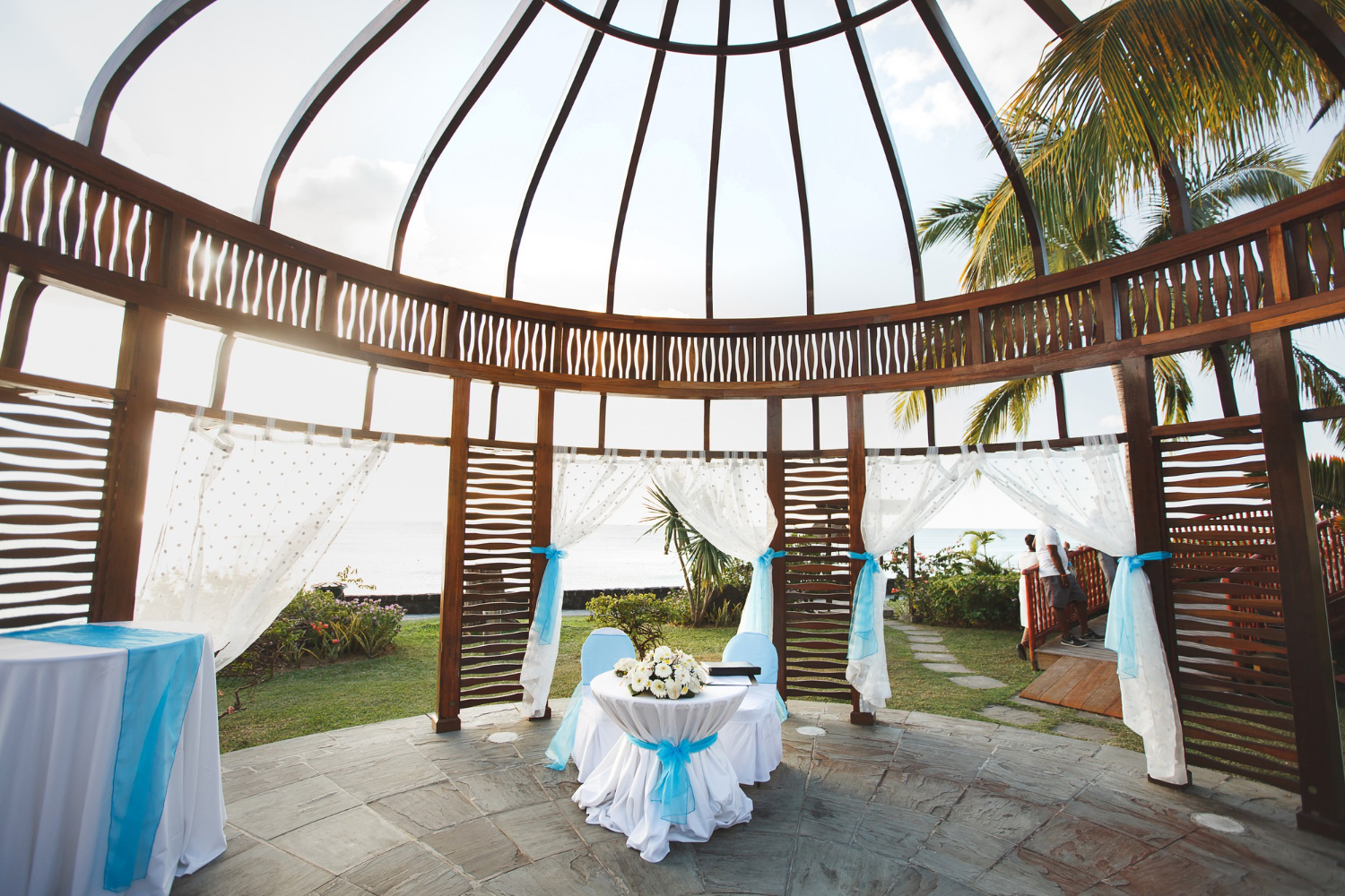 tent at a wedding near the ocean on the island