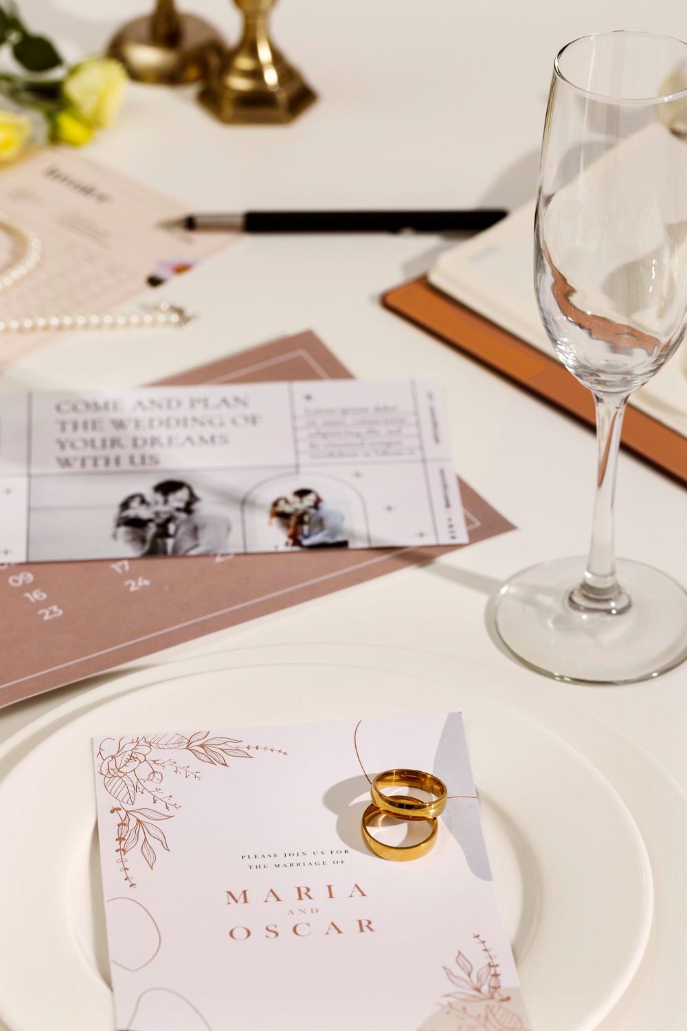 photo view of elegant and luxurious wedding stationery and planner resources