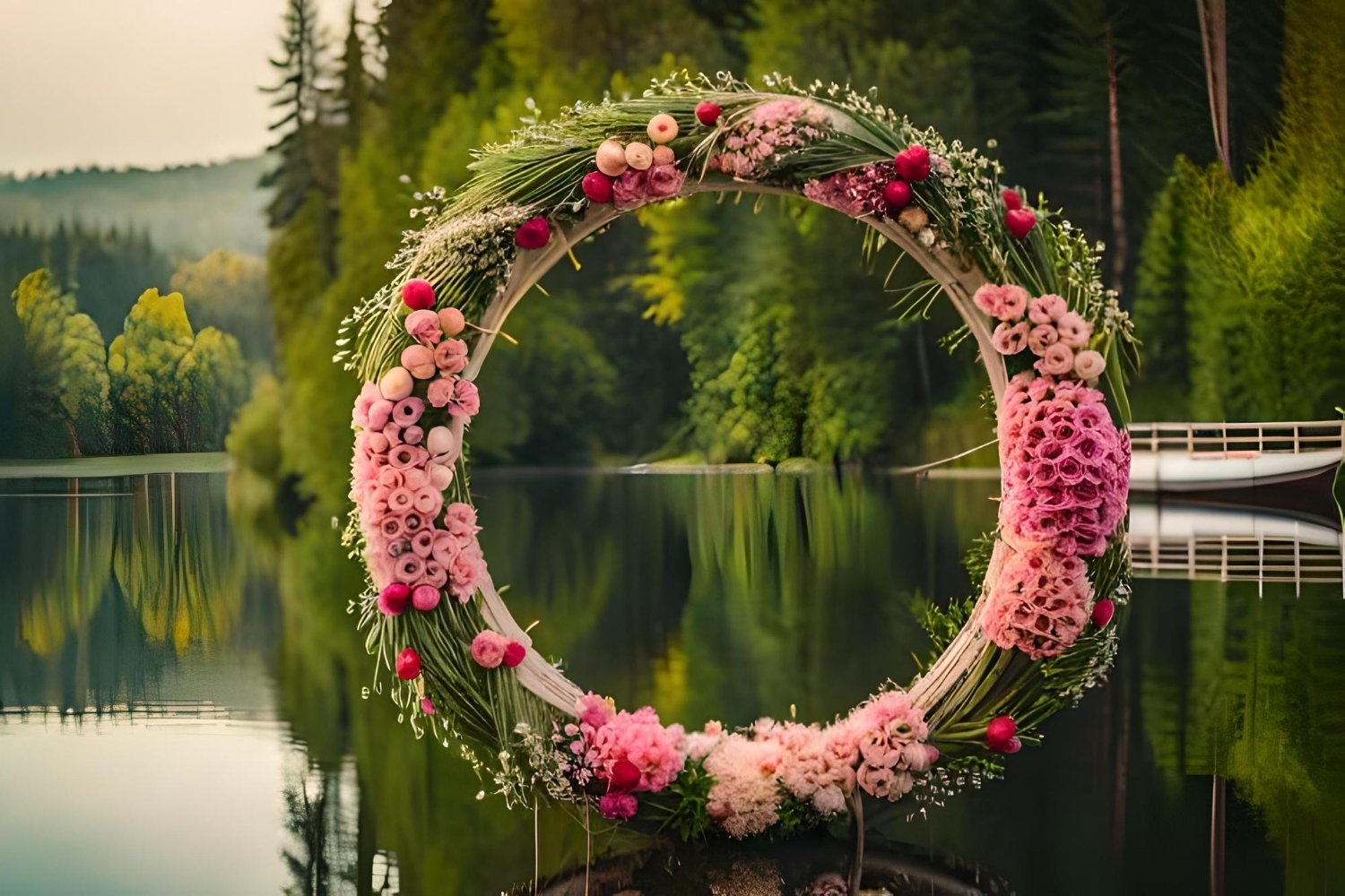 Photo a wreath with flowers on it is decorated with pink flowers