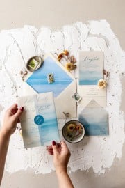 Light Blue Watercolor Acrylic Wedding Invitation - Beach & Vellum Theme